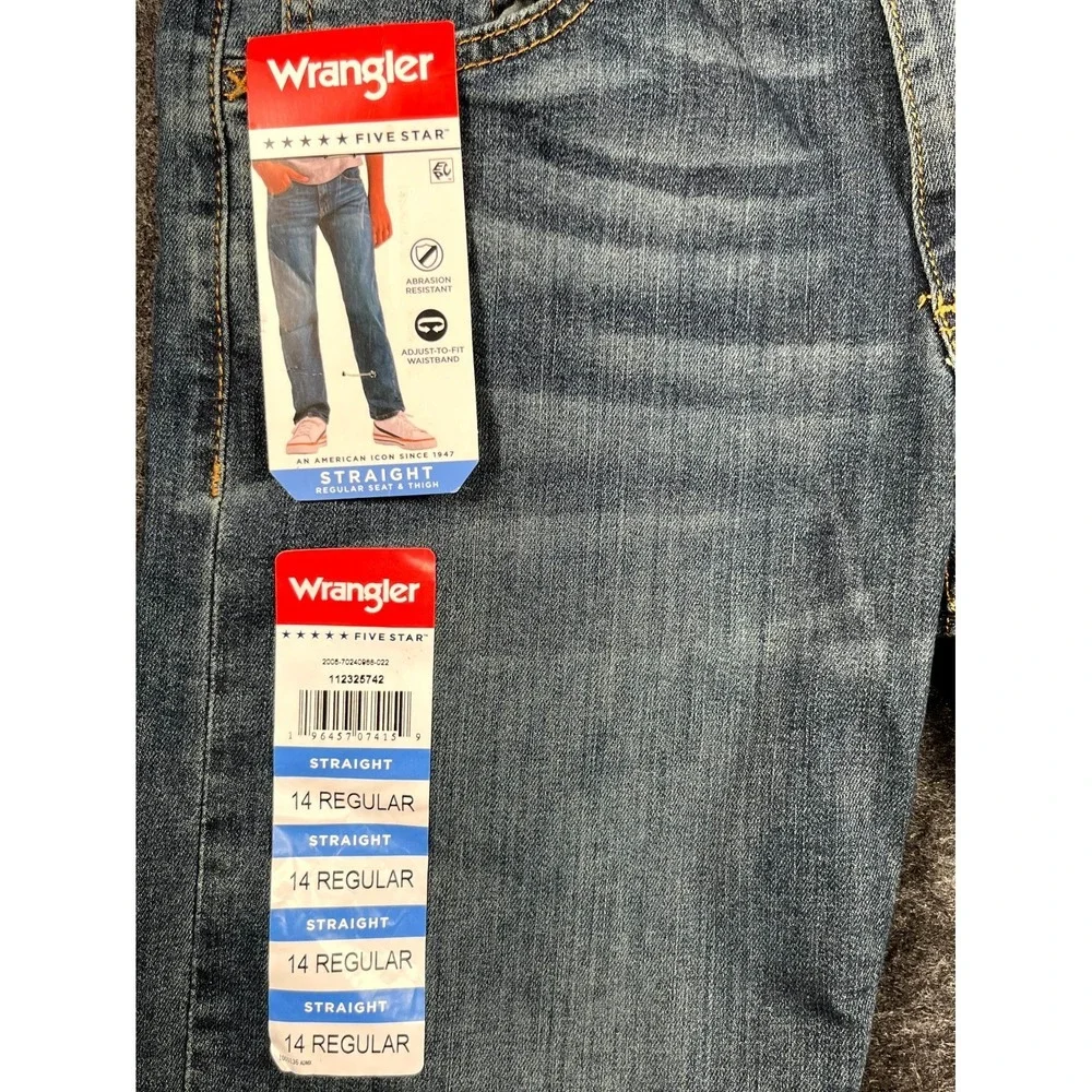 Wrangler 5 Star Jeans Boys 14 Blue Denim Cotton Medium Wash Classic‎ Fit